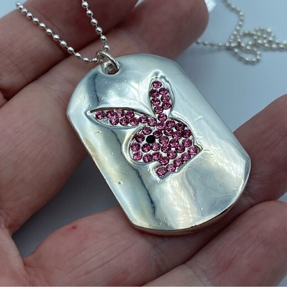 Playboy Bunny Pink Crystal Name Tag Fashion Necklace 2006-2007 Y2K
